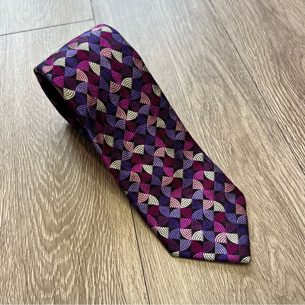 Duchamp London Men's Handmade Silk Tie Windmill Geometric Purple